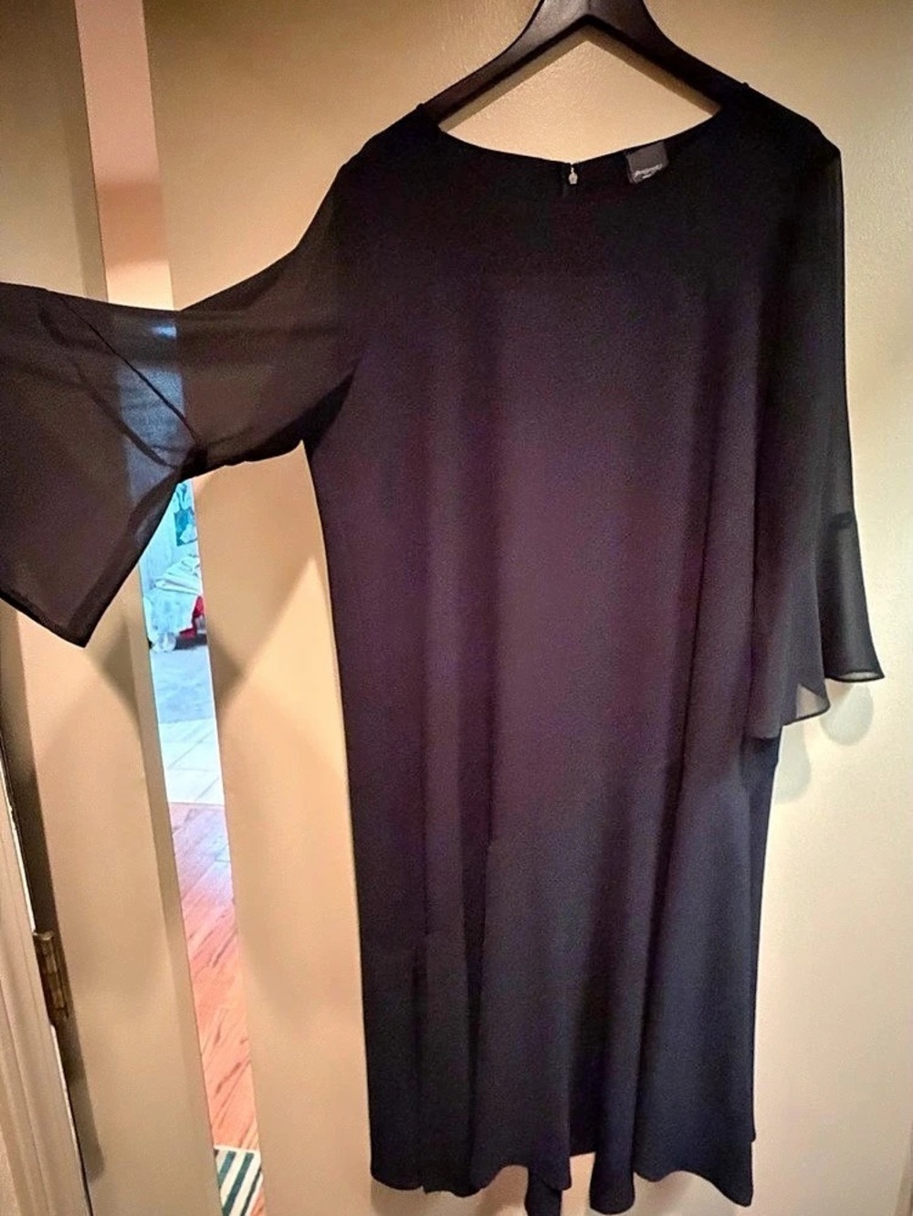 Persona by Marina Rinaldi Black Sheer Sleeve Midi Dress Size Large Like New